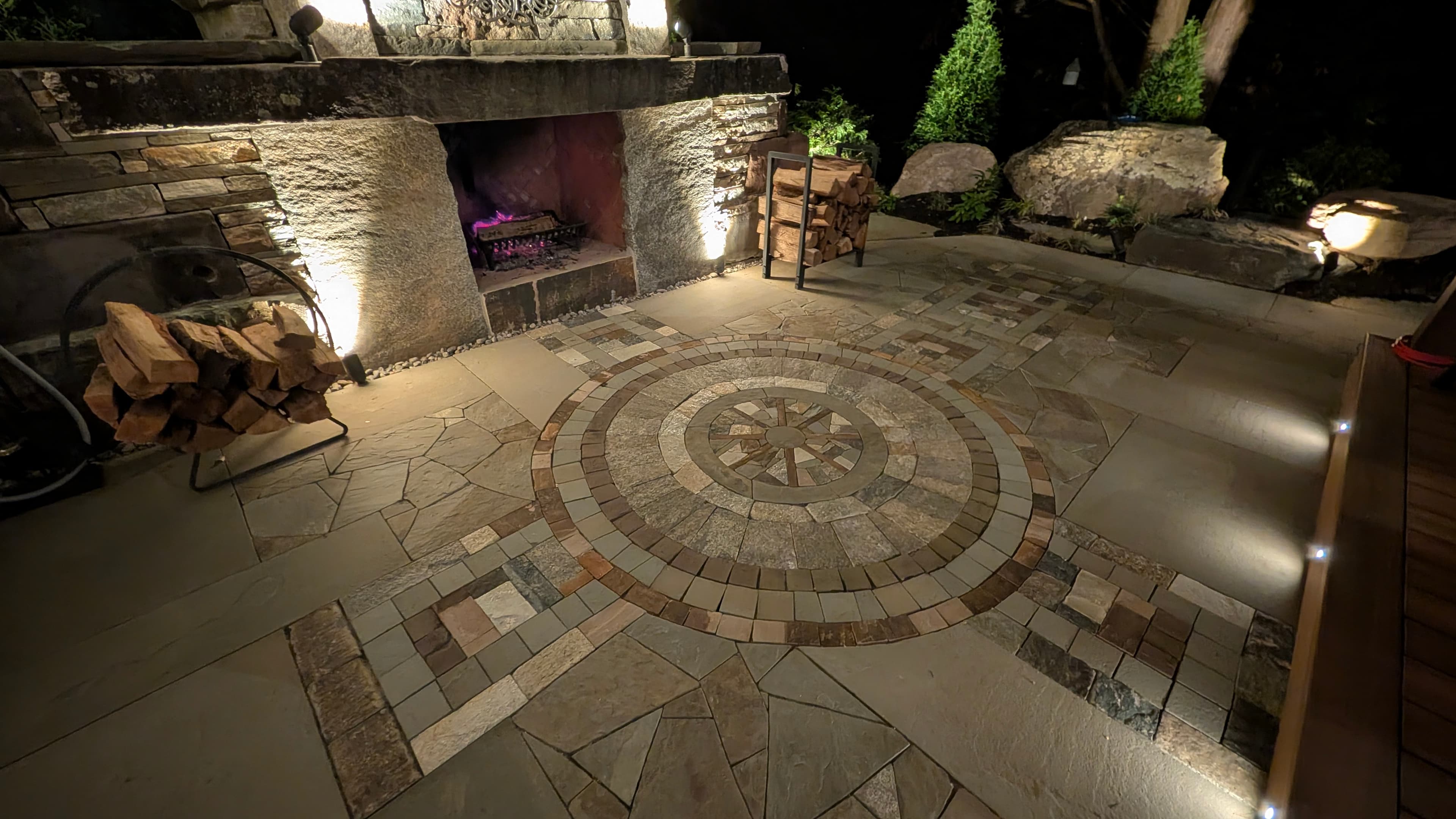 Project Wildfire Celtic cross patio and outdoor fireplace from above